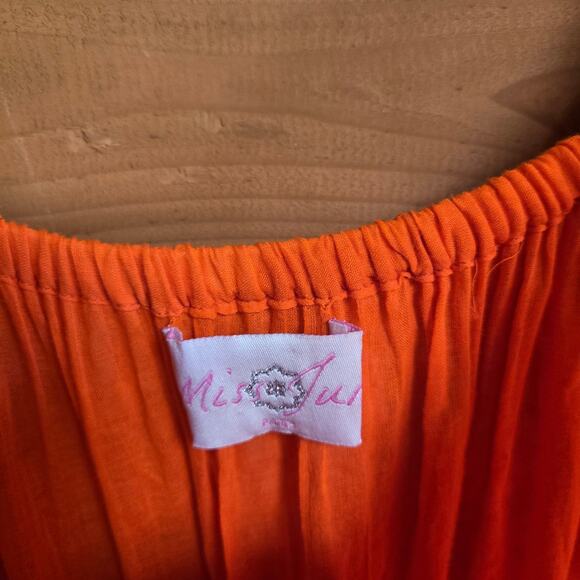 Miss June Esmerelda Long Dress Orange Embroidered Tiered Maxi Off Shoulder OS - Picture 6 of 8